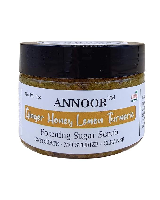Foaming Sugar Scrub by Annoor - 7 Oz|Ginger, Honey, Lemon, Turmeric |No Parabens, Sulphates, No Harmful Chem |Face and Body Exfoliating