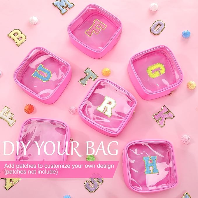 Kacctyen 12 Pcs Mini Makeup Bag Nylon Small Pouch for Purse Mini Square Nylon Pouch with Zipper Small Cosmetic Travel Makeup Bag Purse Organizer for Women (Pink Color,Translucent)