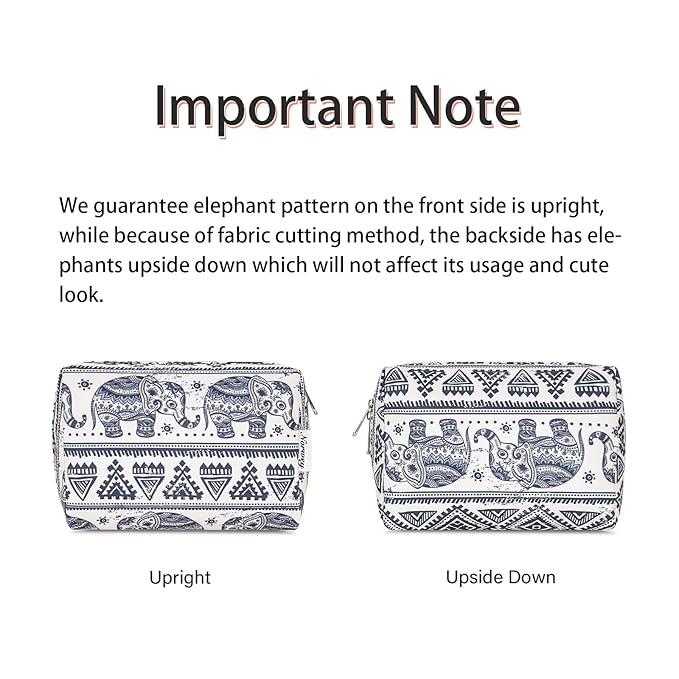 Narwey Cute Makeup Bag Travel Cosmetic Bag Organizer Toiletry Bag Make Up Bags with Compartments for Women Girls (Large, Elephant)