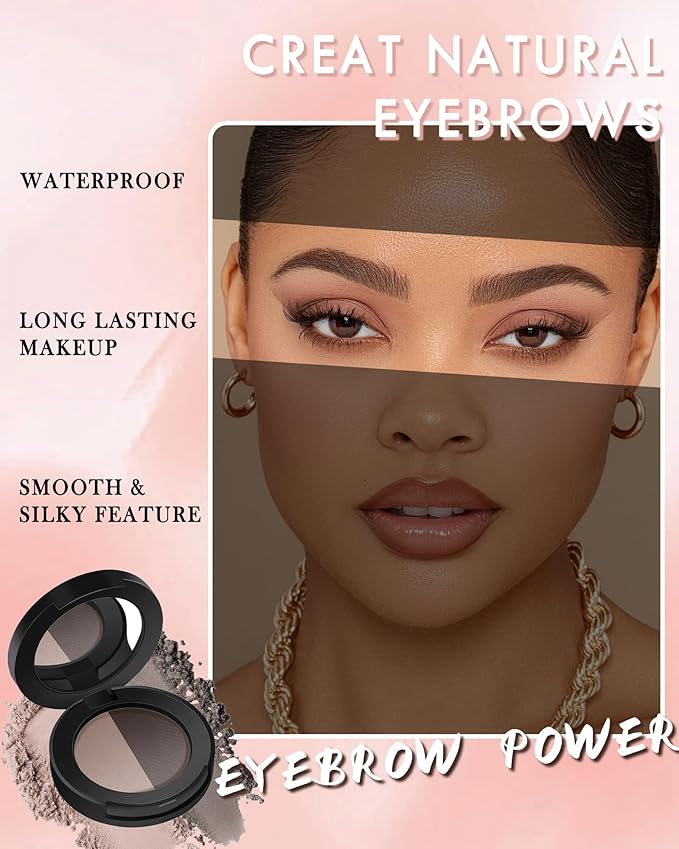 Eyebrow Powder Kit,Long Lasting Waterproof Reddish Dark Brown Duo Tint Eye Brow Filler,Enhance Define Brows,Eye Makeup Contour Powder Palette with Mirror Brow Tools,Mother's Day Gift for Women Girl-02