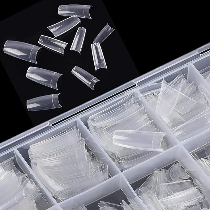 1000pcs Clear and Natural Square Nail Tips,10 Size French Nail Tips For Acrylic Nails Half Cover False Nails Extension Artificial Fingernails