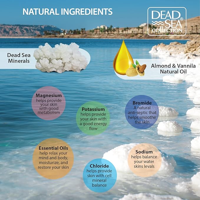 Bundle-Dead Sea Collection Salt Body Scrub -2 X Large 23.28 OZ -Body Scrub Almond Vanilla+ Body Scrub Lavender - Exfoliating Effect - Includes Organic Essential Oils and Natural Dead Sea Minerals