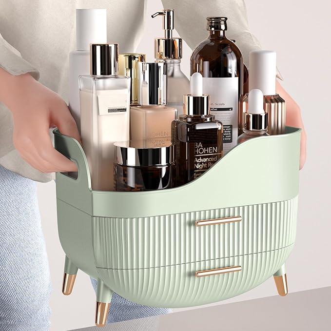 Makeup Organizer with Drawers,Skincare Organizer for Vanity,Storage Box with Handle,Large Cosmetic Display case for Dresser, Bathroom Countertop