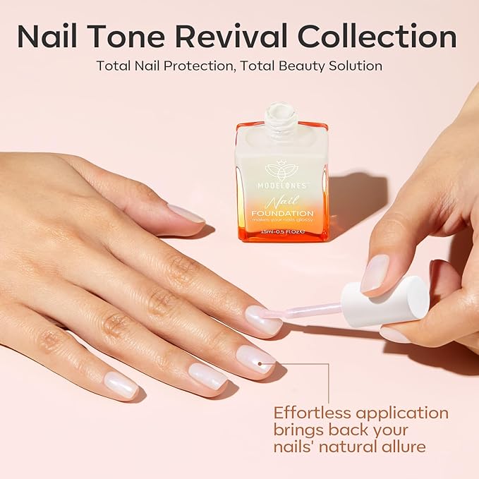 modelones Nail Strengthener, Milky White Nail Natural Concealer Foundation Polish Air Dry Nail Growth Polish for Damaged Nails Imperfection Masking Gifts for Women 15ml