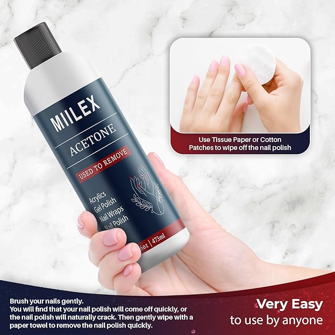100% Pure Acetone 16oz - Nail Polish Remover, Professional Strength Gel, Acrylic & Dip Remover – Fast Acting.