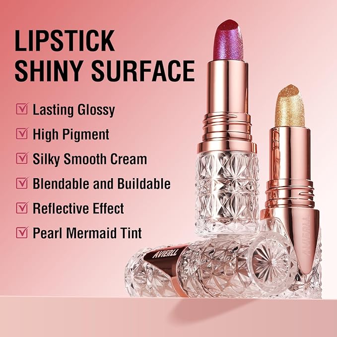 Starry Mermaid Lipstick, High Pigment, Silky Smooth, Nourishing Moisturizer, Long Lasting, Waterproof, Sparkling Lipstick (03#)