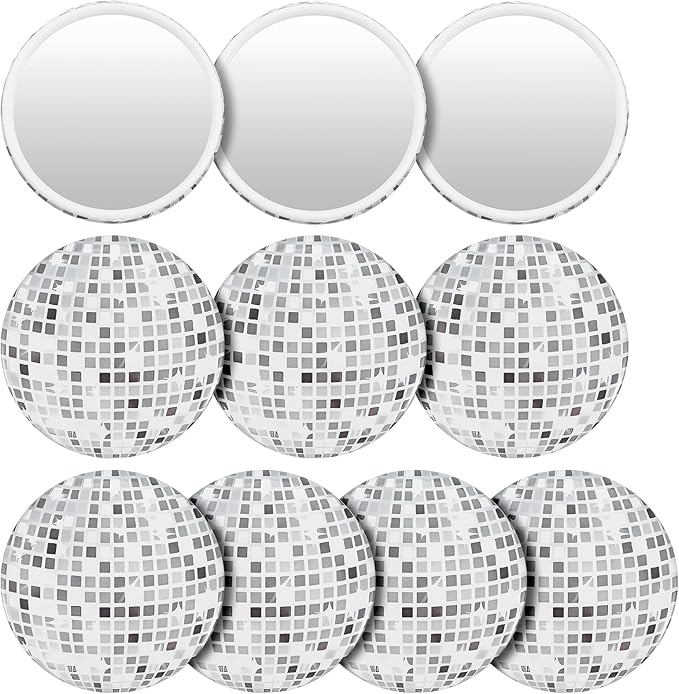 10Pcs Round Checkered Compact Mirror Bulk, 2.72 Inch Disco Party Supplies Mirror Bulk for Disco Ball Party Favors, Handheld Portable Makeup Mirrors for Women Purse