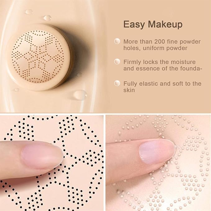 NUIBO Mushroom Head Air Cushion CC Cream Foundation, Moisturizing BB Cream, Long Lasting Matte Concealer with 2PCS Mushroom Head Sponges