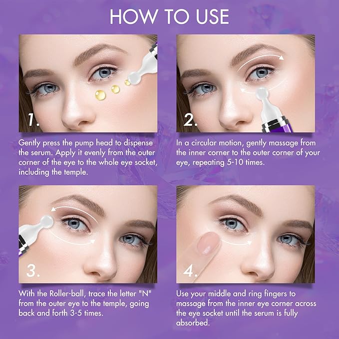 Under Eye Roller Serum|5% Caffeine 5% Retinol Eye Cream for Dark Circles, Puffiness and Bags, Puffy Bags Fine Lines Wrinkles, 360° Massage Ball Cream, 8% Hyaluronic Acid Serum
