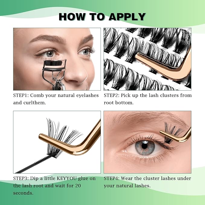 Lash Clusters 300pcs Individual Lashes 40D 0.07D Curl 16mm DIY Eyelash Extension KEYYOU Large Tray Volume Soft&Natural Cluster Lashes(40D-0.07D,16)