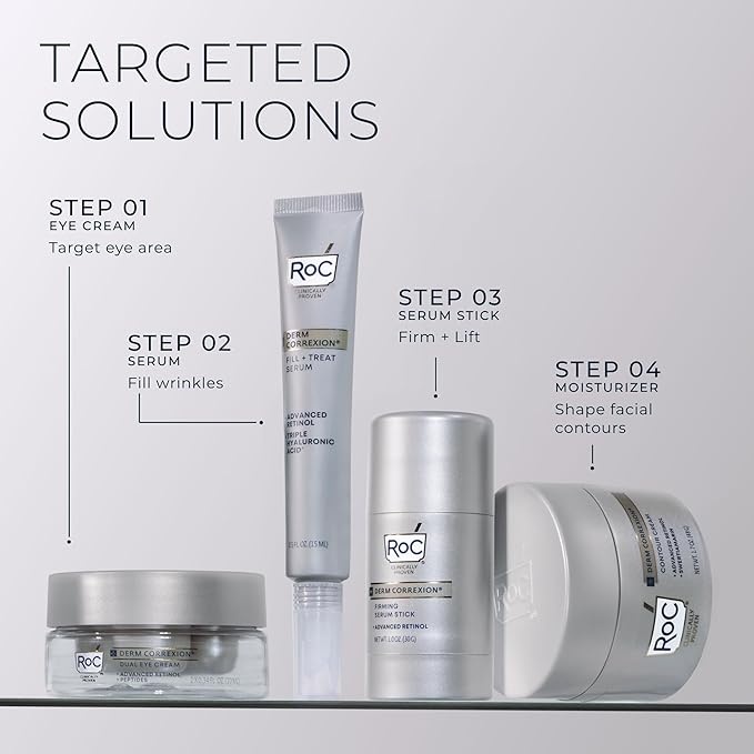 RoC Derm Correxion Neck Cream with Hyaluronic Acid and Advanced Retinol to visibly Tighten & Lift Horizontal Neck Lines, Facial Moisturiser to Contour Face, Neck + Jaw, (1.7 oz) with Retinol Packette