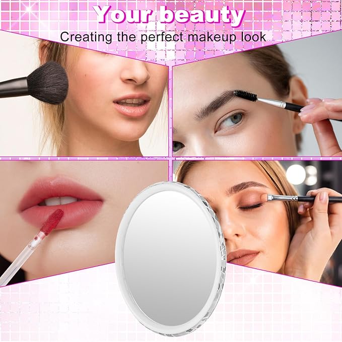 10Pcs Round Checkered Compact Mirror Bulk, 2.72 Inch Disco Party Supplies Mirror Bulk for Disco Ball Party Favors, Handheld Portable Makeup Mirrors for Women Purse