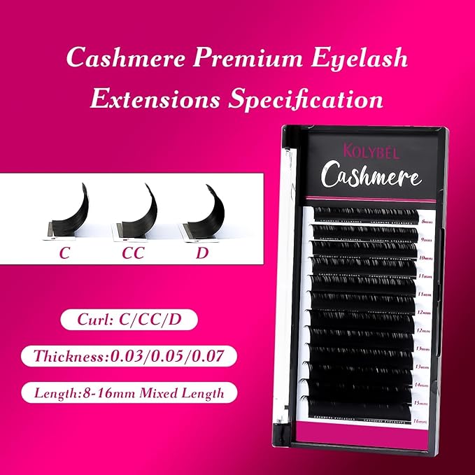 Cashmere Eyelash Extensions 0.07 D Curl 15-20mm Mixed Tray Premium Individual Lash Extensions, Silk Volume & Classic Lashes Soft Matte Dark Professional Eyelashes Extension Salon Use(0.07-D-15-20mm)