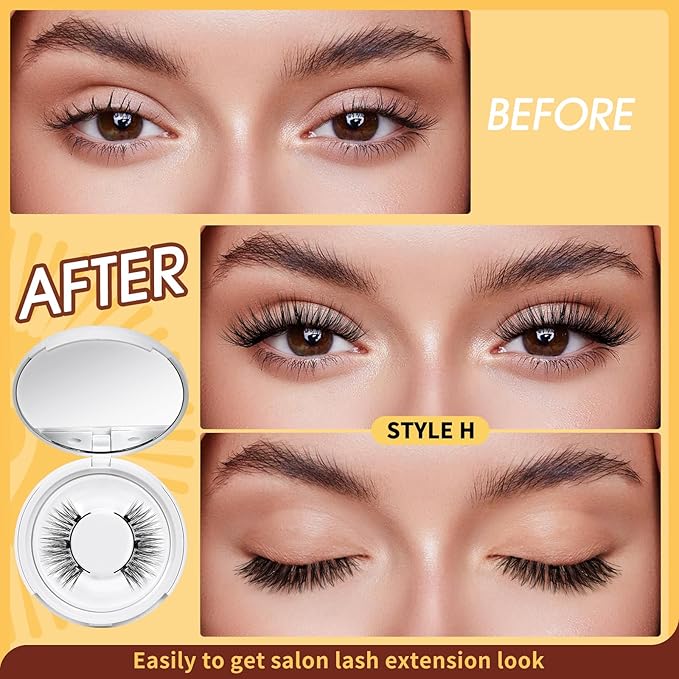 QUEWEL Reusable Magnetic Eyelashes 2 Pair Magnetic Eyelashes with Applicator No Glue Needed Eyelashes Natural Look Lash Clusters Kit Easy to Wear and Remove(E+H02)