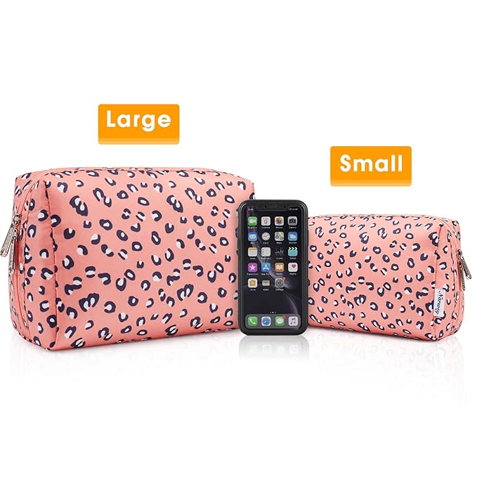 Narwey Cute Cheetah Makeup Bag Travel Cosmetic Bag Organizer Toiletry Bag Make Up Bags with Compartments for Women Girls (Large, Leopard)