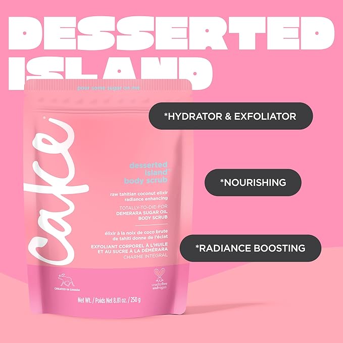 Cake Beauty Desserted Island Vegan Body Sugar Scrub - Shea Butter, Demerara Sugar & Coconut Oil - Gentle Exfoliating Hand, Leg, Foot & Body Sugar Soap Scrub & Moisturizing Shower Wash for Women