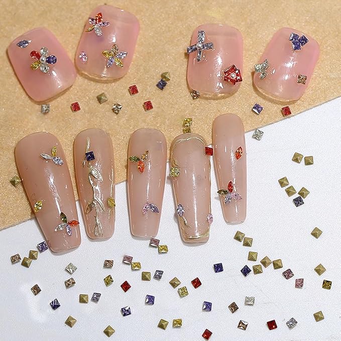 100pcs Mini Nail Rhinestones Colorful Zircon Rhinestones for Nails 3D Pointed Bottom Rhinestone Charms for Nails Design Nail Gems Nail Crystals Rinestones Set Nail Diamonds Rhinestones for Crafting