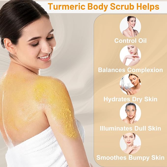 Turmeric Body Scrub Tumeric Oil Set, Natural Soothing Remove Dead Skin For Body, Face, Hand, Foot, Skincare Bikini Private Area, Smooth Hydrating Exfoliating Scrub Suitable for All Skin Types