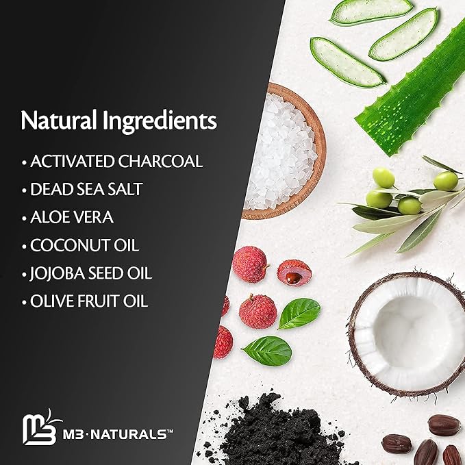 M3 Naturals Charcoal Body Scrub with Stretch Mark Cream Bundle