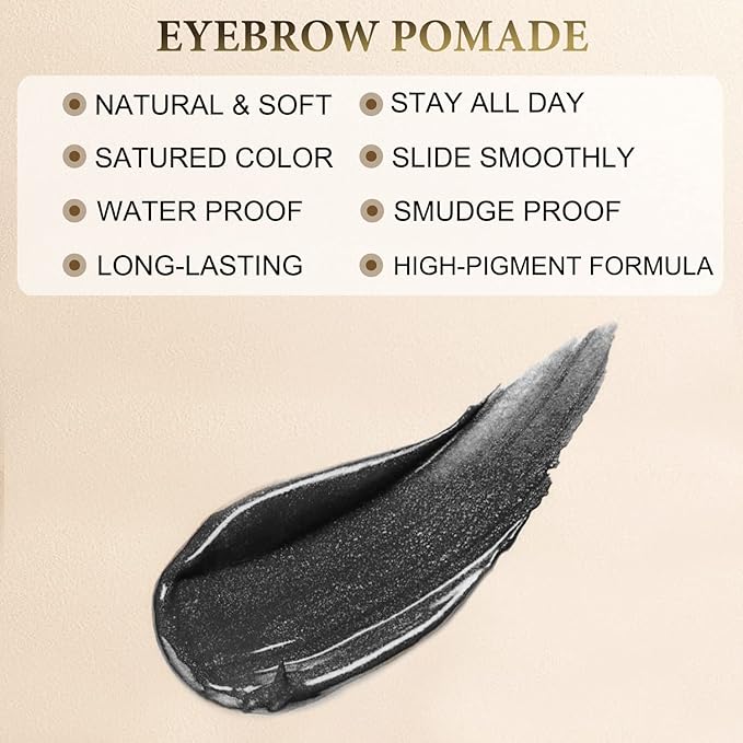 LAVONE Eyebrow Stamp Pencil Kit - Brow Stamp Trio with Waterproof Eyebrow Pencil, Eyeliner, Pomade, and Dual-ended Brush - Black