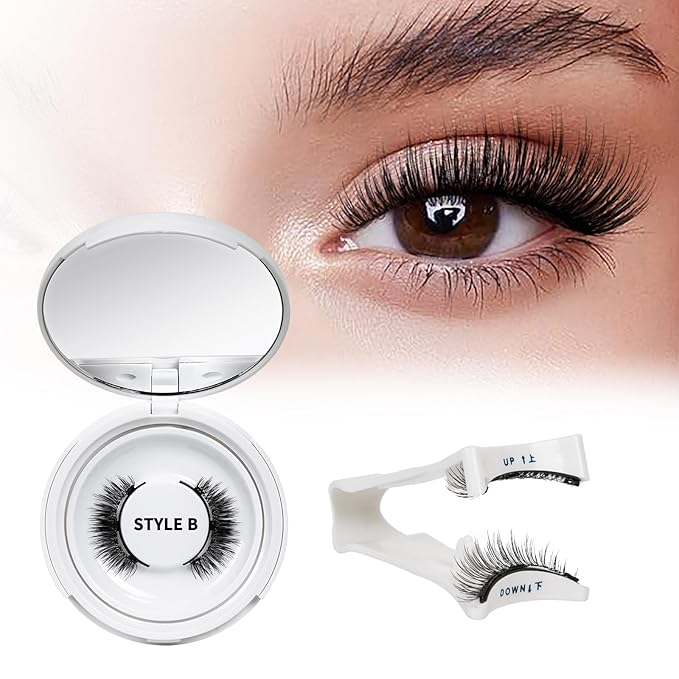 QUEWEL Magnetic Eyelashes 1 Pair Reusable Magnetic Eyelashes with Applicator No Glue Needed Eyelashes Cat Eye Natural Look Lash Clusters Kit Easy to Wear and Remove(B04)