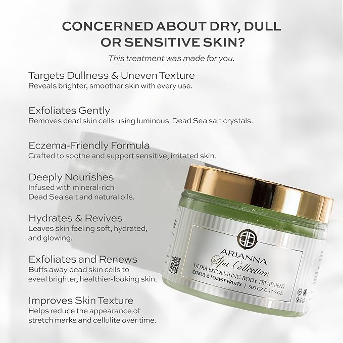 ARIANNA-SKINCARE Ultra Exfoliating Body Treatment Dead Sea Salt Body Scrub Natural Moisturizing and Exfoliating Scrub for Nourishing Essential Skin Care (Milk & Honey)