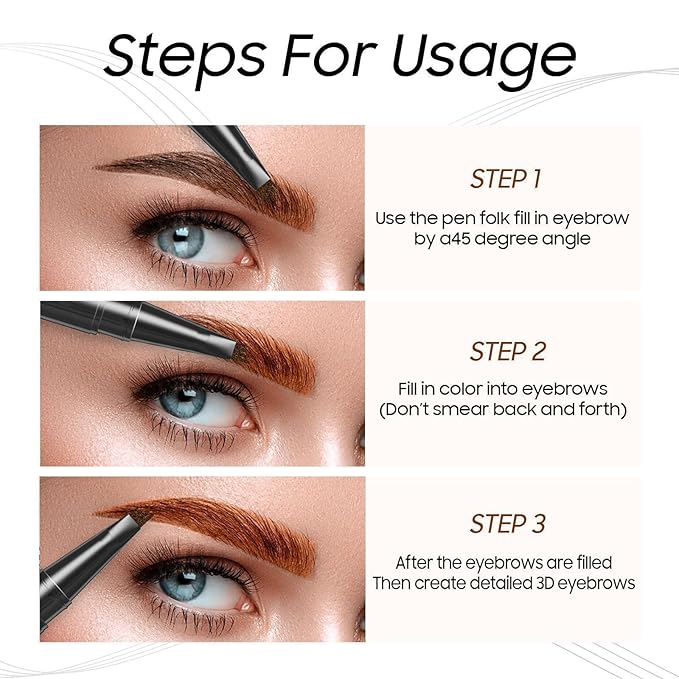 Eyebrow Pencil Eyebrow Microblading Pen - Eye Makeup Brow Pen Liquid Pencil with 4 Micro-Fork Tip, Waterproof & Long-Lasting & Smudge-Proof Brow Pencil, Voluminous Hair Stays on All Day (Dark brown)