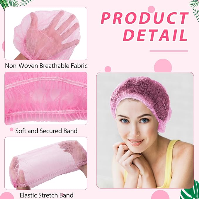 100 Pieces Non-Woven Hair Nets,Disposable Bouffant Caps,20 Inch Elastic Head Cover,Pink Disposable Hair Nets,Hair Net for Food Service,Beauty Salon Cosmetics Spa Men & Women(Pink)