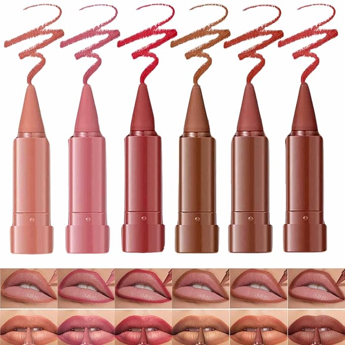6Pcs 2 in 1 Matte Lip Liner and Lipstick Combo Set,Longwear No-Budge Multi-Purpose Long Lasting Waterproof Smudge-Proof Lipstick for Women