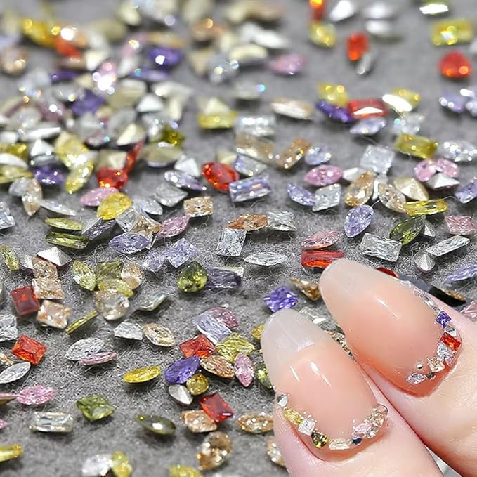 100pcs Mini Nail Rhinestones Colorful Zircon Rhinestones for Nails 3D Pointed Bottom Rhinestone Charms for Nails Design Nail Gems Nail Crystals Rinestones Set Nail Diamonds Rhinestones for Crafting