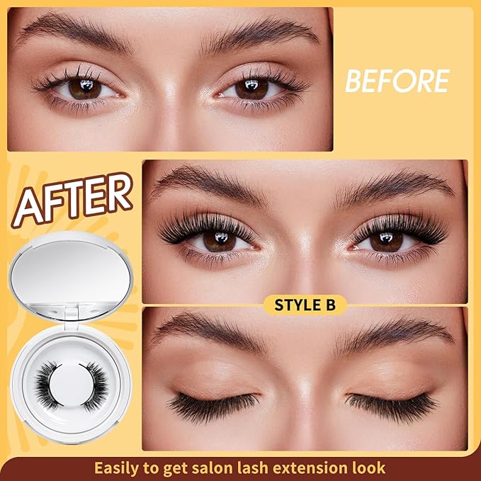 QUEWEL Magnetic Eyelashes 2 Pair Reusable Magnetic Eyelashes with Applicator No Glue Needed Eyelashes Cat Eye Natural Look Lash Clusters Kit Easy to Wear and Remove(A05)