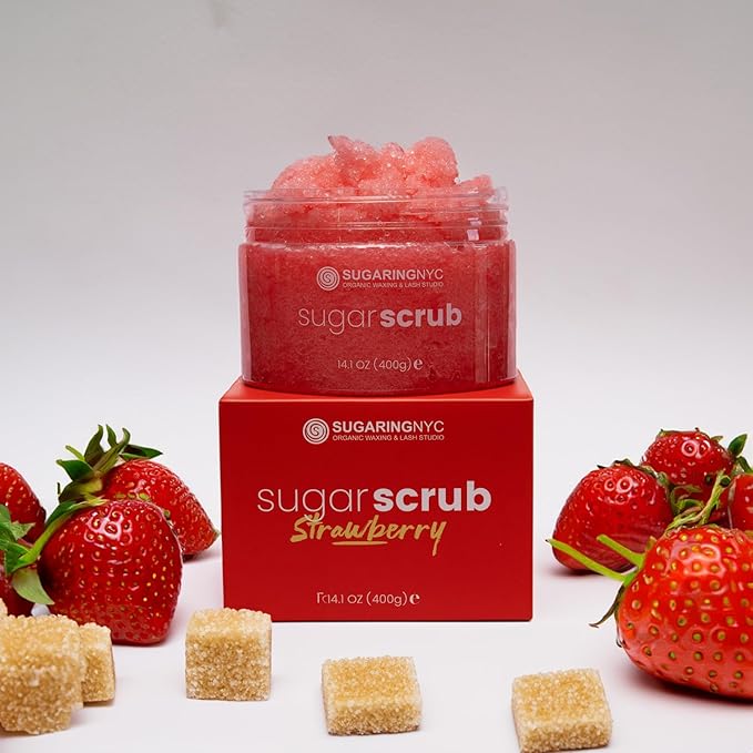 Sugaring NYC Moisturizing and Exfoliating Signature Body Scrub - Silky Smooth Skin and Ingrown Hair Prevention (Strawberry Fields)
