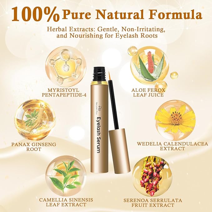 Premium Eyelash Growth Serum: Advanced Vegan Formula for Longer Thicker Lashes (Rose Gold, 0.17 Fl Oz (Pack of 1))