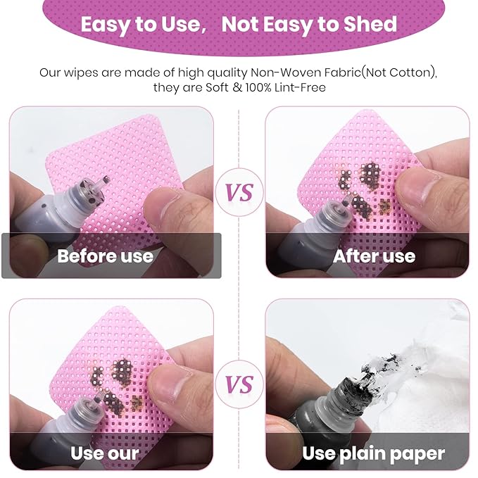 1000 Super Absorbent Lint Free Lash Glue Wipes - Non-woven Fabric Nail Polish Remover Wipes for Eyelash Extension Supplies & Nail Polish Bottle (Pink)