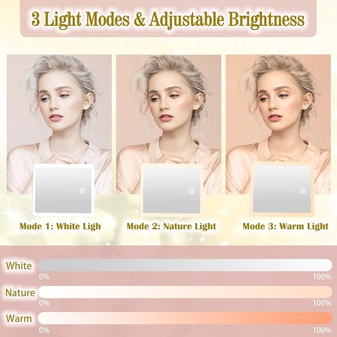 Travel Makeup Bag with Light Up Mirror,Makeup Travel Case with adjustable dividers,Waterproof Makeup Train Case,lighted Makeup Case with Detachable Mirror