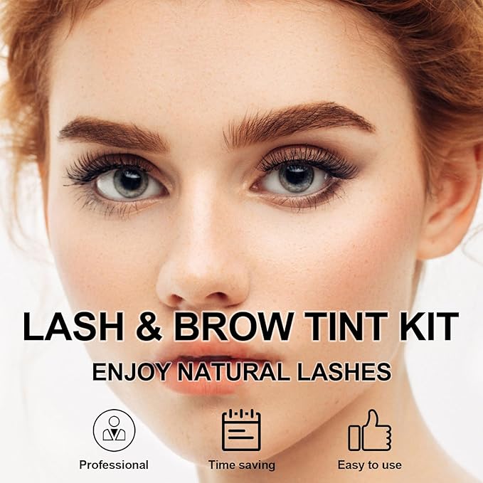 Natural Lash Color Kit, 2 in 1 Professional Lash & Brow Color Kit, Instant Bushy Eyelash & Eyebrow Kit Lasting, Safe & Easy DIY Brow Coloring, Black