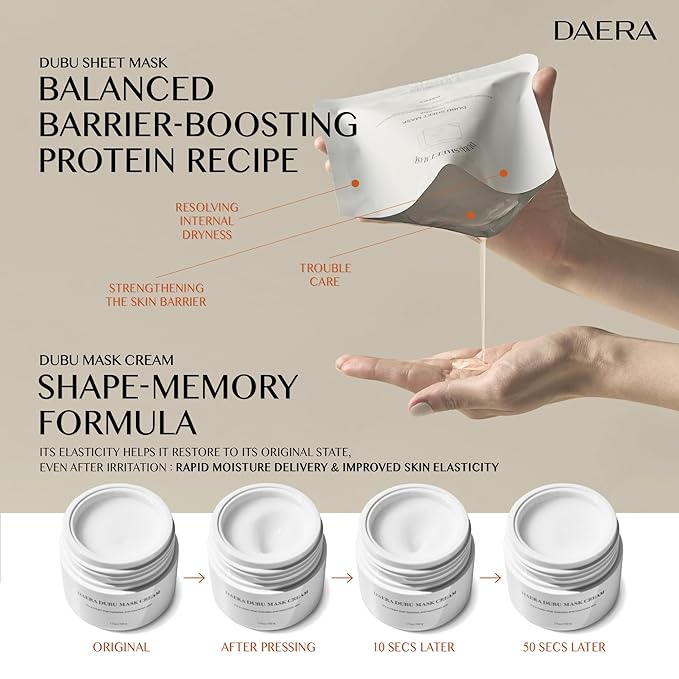 Korean DUBU 5 Sheets x Facial Mask, Deep Hydrating Repairing Nourishing for Dry and Sensitive Skin, Panthenol, Niacinamide, Adenosin, Korean Moisturizer, Korean Glass Skin