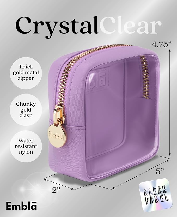Embla Clear Cosmetic Bag Makeup Case, Clear Zipper Make Up Pouch and Toiletry Travel Tote, Cute Skincare Pouches for Women Girls, Preppy Purse Cosmetic Organizer, Mini Makeup Bags, Grape