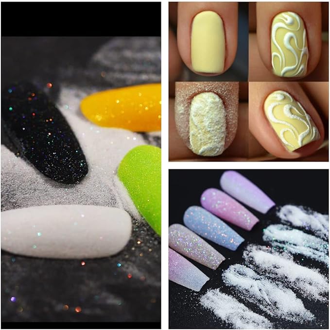 10g 0.2mm Shimmer White Rainbow Nail Glitter Holographic Shining Sugar Nail Glitter Candy Coat Powder Sugar Coating Effect Powder Nail Pigment Powder Nail Art Decorations Dust Diamond Dust for Nails