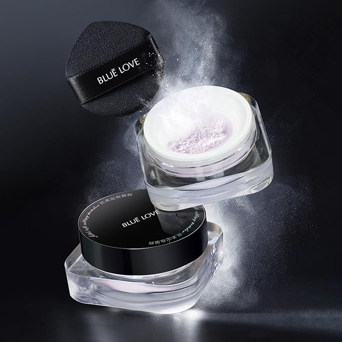 BLUE LOVE Loose Setting Powder for Oily Skin, Long-Lasting Oil Control Makeup, Waterproof Compact for a Smooth Finish (Purple)