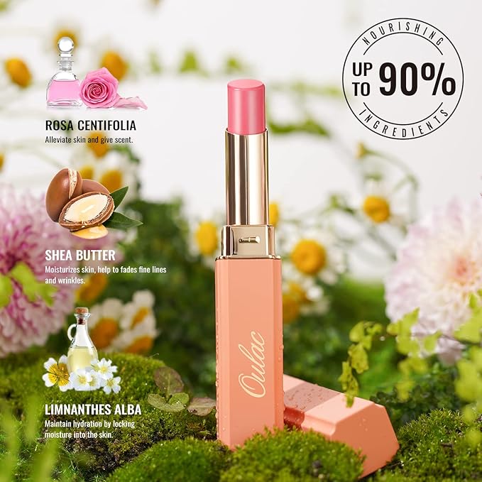Oulac Moisturizing Shine Brown Red Lipstick for Women - 2 in 1 Glossy Brown Tinted Lip Balm, Hydrating Winter Lipstick for Dry Lips,Shine Juicy Finish Vegan 2.2g/0.07oz (03)