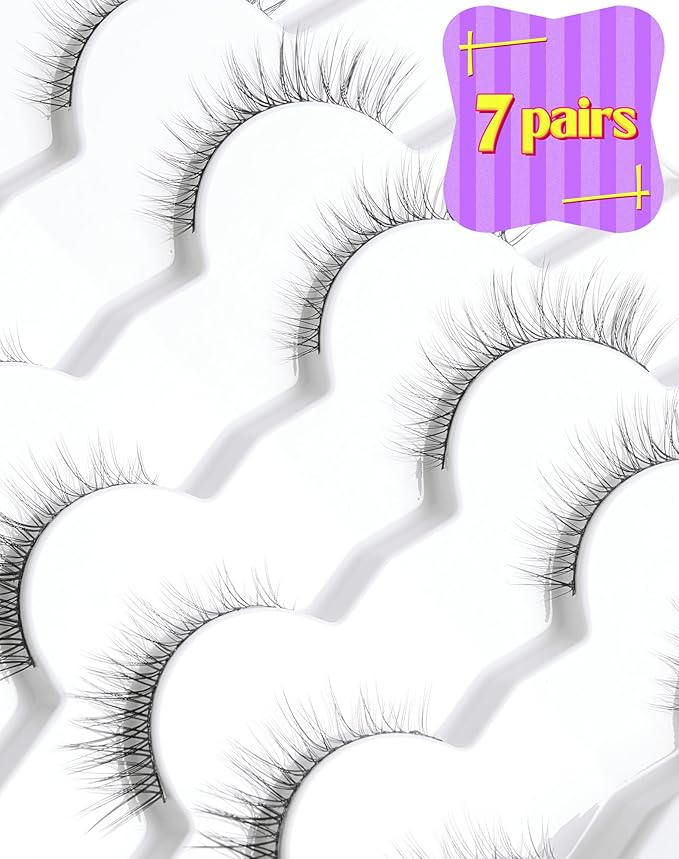 Onlyall Natural Lashes Wispy Lashes Natural Look False Eyelashes Natural Flared Eyelashes False Eye Lashes Soft Fluffy Lashes 7 Pairs D11 Gradual-10mm
