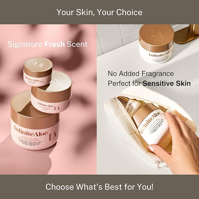 InfiniteAloe Complete Skin Care, Aloe Vera Powered Face and Body Cream for All Skin Types, Dry Skin Everyday Hero, Original Scent - 4 Large Jar 8 oz & 4 Travel Jar 0.5 oz