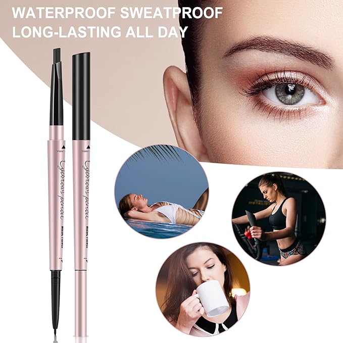 Eyebrow Pencil, Brow Pen Dual-ends Thick & Fine Tip Retractable Waterproof Long-lasting Natural Eye Brows Makeup with Eyebrow Trimmer (Light Brown)