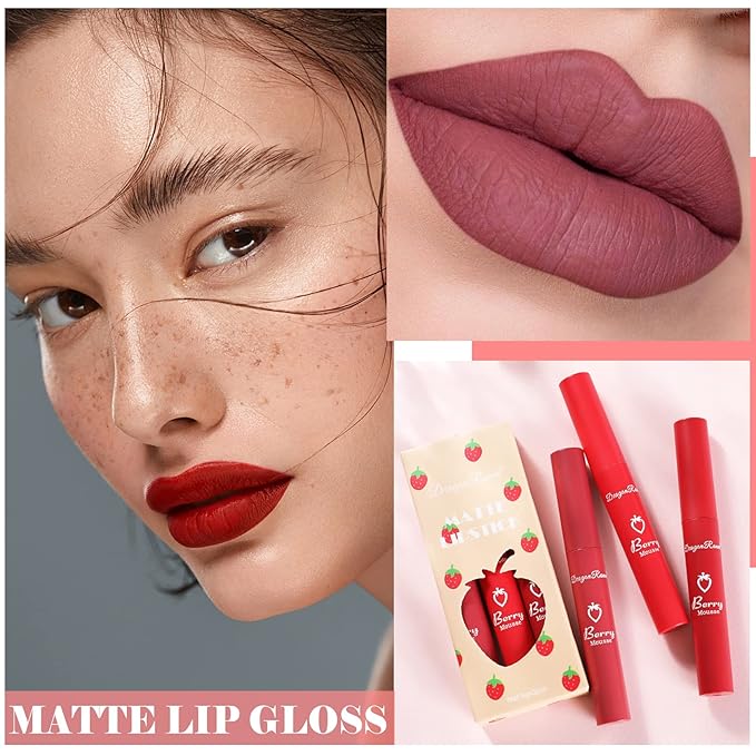 3PCS Matte Nude Lipstick Velvet Nude Lip Gloss Non-Drying, Non-Fading, Non-Stick Cup, Matte Lip Stain Long Lasting Waterproof Lipstick for Women Girls Lip Makeup-Set B