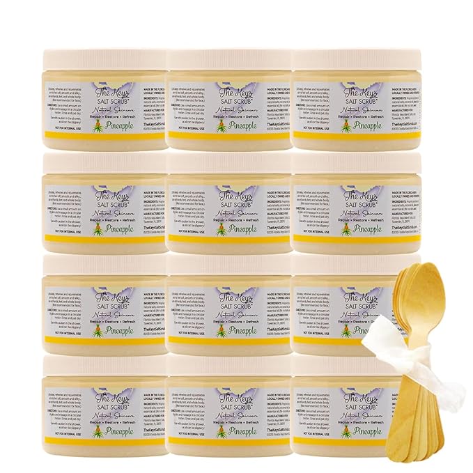 The Keys Sea Salt Scrub–Exfoliating Body Scrub with Wooden Spoon – Organic Florida Key Lime Face, Hand, Foot & Bikini scrub– Sea Salt Body Exfoliator with Essential Oils (Key Lime, 3.4 oz - 12 Pack)