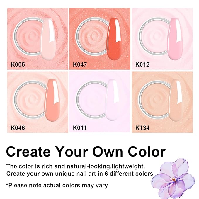 12 Pcs Dip Powder Nail Kit Starter, 6 Colors Jelly Nude Pink Dipping Powder Kit With Base & Top Coat/Activator/Brush Saver, Nail Art Manicure Salon DIY for Daily at Home Party Gifts for Women