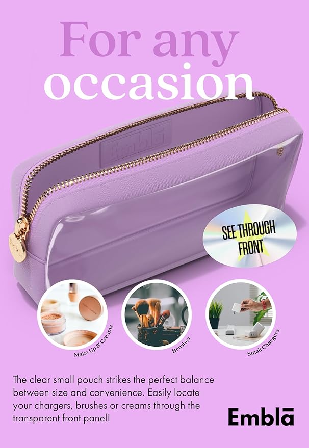 Embla Clear Cosmetic Bag Makeup Case, Clear Zipper Make Up Pouch and Toiletry Travel Tote, Cute Skincare Pouches for Women Girls, Preppy Purse Cosmetic Organizer, Small Makeup Bags, Grape