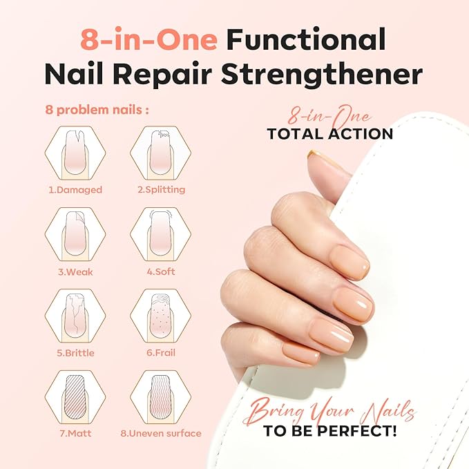 modelones Nail Strengthener Jelly Nude Nail Repair for Damaged Nails Strengthening Polish 15ml Nail Growth and Strengthener Natural Concealer Foundation Nail Care Gifts for Women