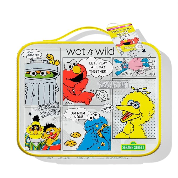 wet n wild Sesame Street Makeup Bag - Portable Cosmetics Case, Flexible Cotton Material, Full-Zip Closure, Large Capacity, Perfect for Travel, Cruelty-Free